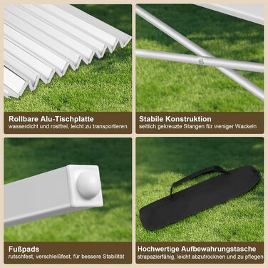 Алюмінієвий стіл WOLTU, кемпінговий стіл, фуршетний стіл, 104x69x70 см (ДхШхВ), складний та портативний дорожній стіл, висока вантажопідйомність та стійкість, сріблястий