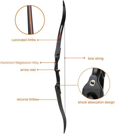 Професійний мисливський рекурсивний лук Huntingdoor 13–23 кг – для дорослих та початківців, для правшів, з аксесуарами та захистом для руки