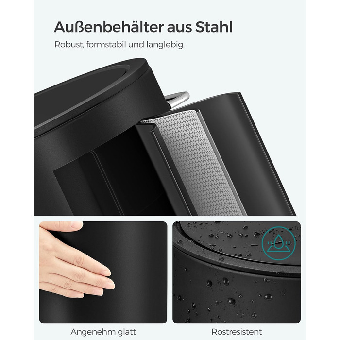 Відро для косметики, 3 л, відро для сміття для ванної кімнати, невелике відро для сміття з кришкою, з плавним закриттям, знімний п