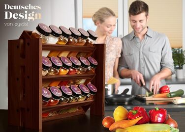 Елегантна підставка для спецій з темного дерева, настінна та настінна, 18 баночок для спецій, 25 етикеток, органайзер для спецій, підставка для спецій, кухонна полиця, вінтажна дерев&39яна підставка для спецій - підвісна система підставок для спецій - збе