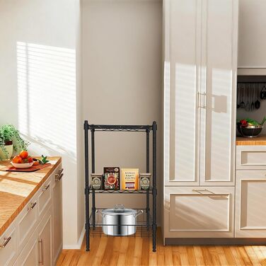 Металева стійка для зберігання, регульована штабелювальна стійка, штабелювана та розширювана стелажна система, міцна стелажна система для зберігання, полиця-органайзер для шафи (чорна, 2 рівні)