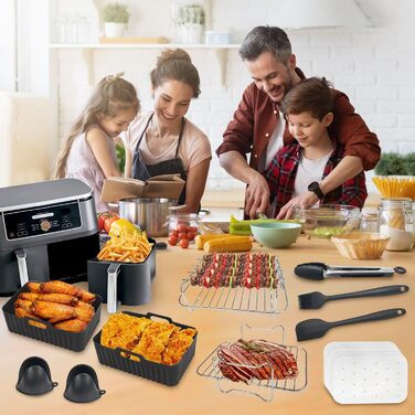 Аксесуари для фритюрниці Viriech, аксесуари для багаторазової фритюрниці з 14 предметів Двокамерна фритюрниця Силіконова форма для Ninja Foodi AF400EU AF500EU та більшість двозонних фритюрниць