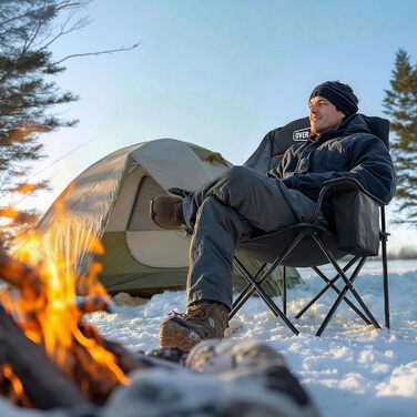 Крісло для кемпінгу OVERMONT з підігрівом XL для дорослих складне крісло, ідеальне для зимових поїздок на природу, кемпінгу, риболовлі, чорного/сірого кольору
