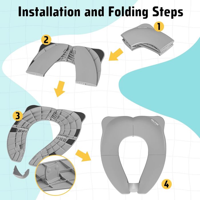 Дорожнє сидіння Maliton для дітей 1-8 років, переносне сидіння для унітазу, складний тренажер для унітазу з протиковзкою накладкою