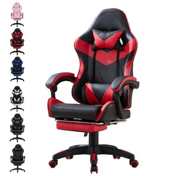 Ергономічне ігрове крісло з функцією масажу та підставкою для ніг - вантажопідйомність 136 кг, регулювання висоти, поворотне крісло на 360 з поперековою опорою - чорне ігрове крісло для ПК та домашнього офісу (червонечорне)