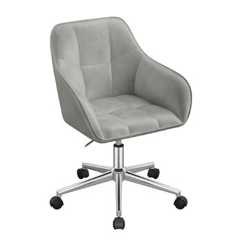 Крісло для домашнього офісу WOLTU, стілець для столу, обертове крісло, туалетний стілець, регульована висота, вантажопідйомність до 150 кг, з підлокітниками, оксамитове сидіння, для спальні, офісу, вітальні, світло-сірий BS145hgr світло-сірий оксамит