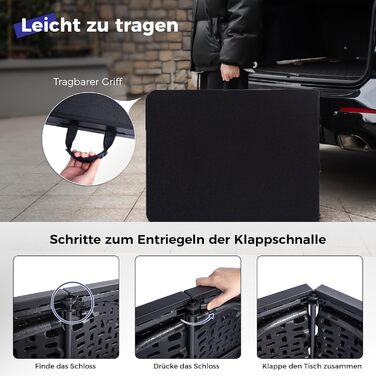 Складаний стіл, 180 см, портативний, міцний, пластиковий, розкладний, для використання в приміщенні та на вулиці, для кемпінгу, пікніків та вечірок (чорний)