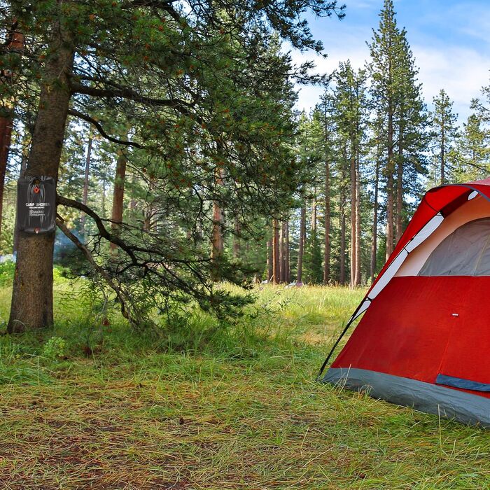 Сонячна душова кабіна Relaxdays 20 л, портативний душ для кемпінгу, підвісний, складаний, з ручним душем, чорний