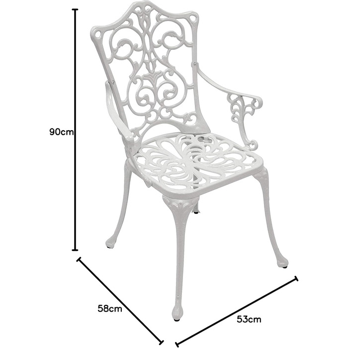 Садове крісло DEGAMO Садове крісло в стилі модерн з підлокітниками в ностальгічному вигляді з литого алюмінію Білий, стійкий до іржі та погодних умов, Відкритий