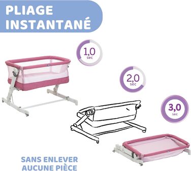 Дитяче ліжечко для новонароджених, Спільне ліжечко, Компактне закриття, Портативне, Складані засувки, Регульована висота, В комплекті матрац та дорожня сумка, Рожева орхідея, 2Me Pop Up