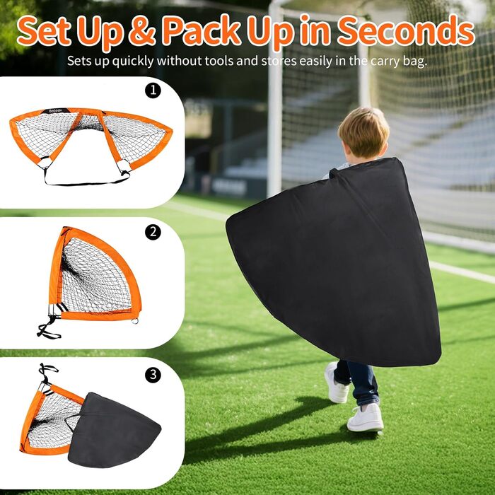 Дитячі футбольні ворота BELEEV для саду 4x3/6x4 фути, високоякісний портативний складний комплект футбольних воріт зі світлодіодними ліхтарями, скловолокнистими стійками, сумкою для перенесення, для тренувань у приміщенні та на відкритому повітрі, подарун