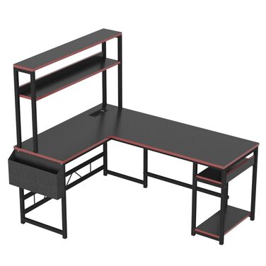 Кутовий ігровий стіл Devoko 155x100 см - світлодіодне освітлення, 2 розетки 2 USB-порти, чорний - Комп&39ютерний стіл із місцем для зберігання для геймерів та домашнього офісу 155 x 100 см, чорний