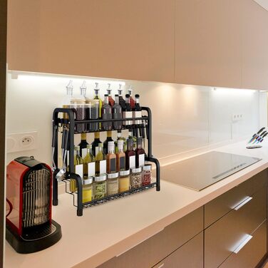 Стелаж для спецій Aufun з нержавіючої сталі, чорний, 4-рівневий органайзер для спецій, кухонна полиця, кухонна полиця, настільна полиця, ідеально підходить для банок для спецій, пляшок, банок для варення, косметики (тип B)