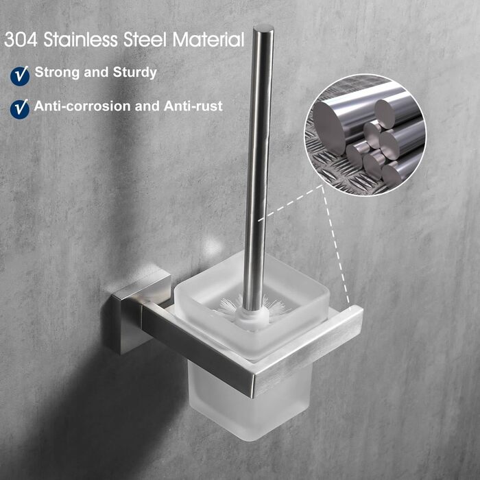 Туалетна щітка, щітка для унітазу та тримач з матовою нержавіючої сталі для настінного кріплення, матове покриття