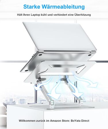 Підставка для ноутбука BoYata для столу, регульована з поворотною базою на 360, ергономічний складаний тримач для ноутбуків, сумісна з MacBook Pro/Air та ноутбуками до 17 дюймів срібляста