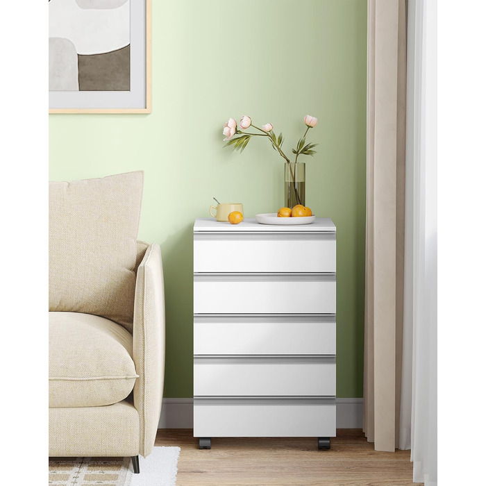 Пересувний контейнер Hzuaneri, мобільна шафа для документів, шафа з 5 висувними шухлядами, шафа для зберігання речей для офісу та домашнього офісу, білий 40 x 40 x 70 см FC55503X