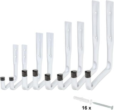Настінні гачки VORMANN Гачки для обладнання Гачки для гаражів Вантажні гачки Сталь біла Вантажопідйомність 5 кг Стійкий до погодних умов П-подібна форма Набір з 8 предметів 4 розміри