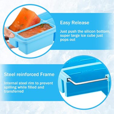 Силіконові контейнери для заморозки з кришками, контейнери для зберігання супів, соусів та готових страв, 1 склянка/250 мл, небесно-блакитний (2, квадратні) 2 квадратні, 2