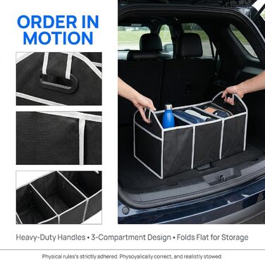 Органайзер для багажника автомобіля, трисекційний, складаний, преміум-матеріал, для позашляховиків, седанів, легкових та вантажних автомобілів, чорний