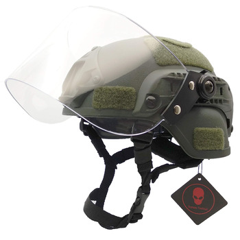 Тактичний шолом для страйкболу MICH 2000, військовий пейнтбол, з прозорим козирком, захисним щитком для обличчя, окулярами та бічною планкою, кріпленням для ПНВ, зеленого кольору