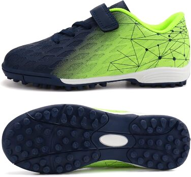 Взуття для критого футболу JABASIC для дітей, хлопчиків та дівчаток, штучний газон, розмір 32 EU, темно-синій та лимонно-зелений