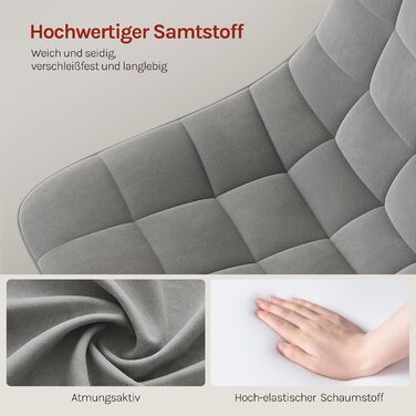 Крісло-табуретка WOLTU для туалетного столика, спальні та їдальні - регульована висота, поворот на 360 зі спинкою, виготовлена з комфортного оксамиту, світло-сіра