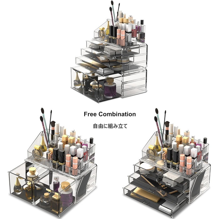 Органайзер для макіяжу/Коробка для зберігання косметики/Футляр для зберігання макіяжу Readaeer у 3 шари з 6 висувними ящиками, підходить для спальні та ванної кімнати, прозорий