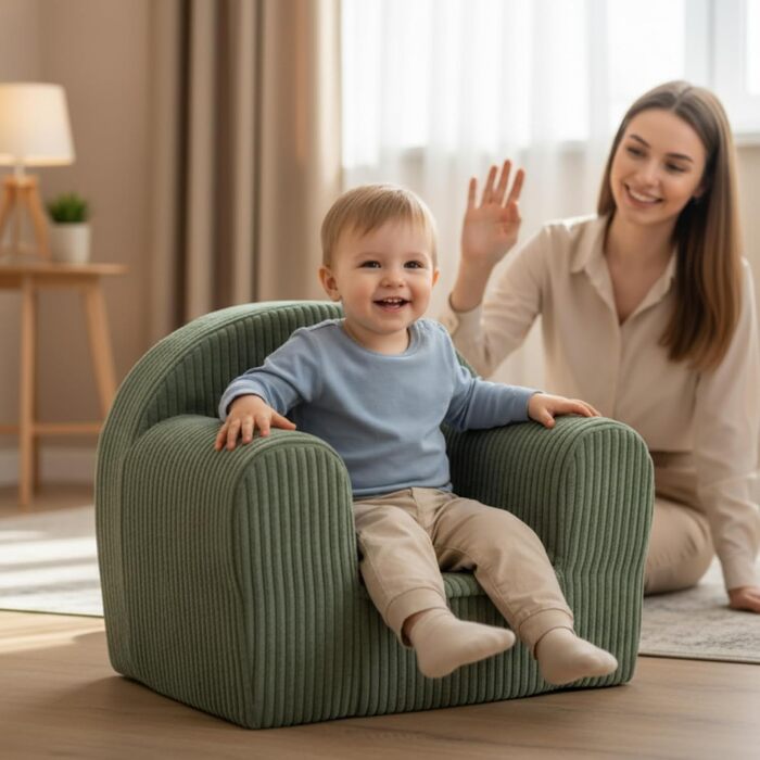 Міні-крісло для дітей з вельвету - 40x33x39 см - Дитяче крісло та диван - М&39яке та безпечне - Сертифіковано Oeko-Tex, Світло-зелене