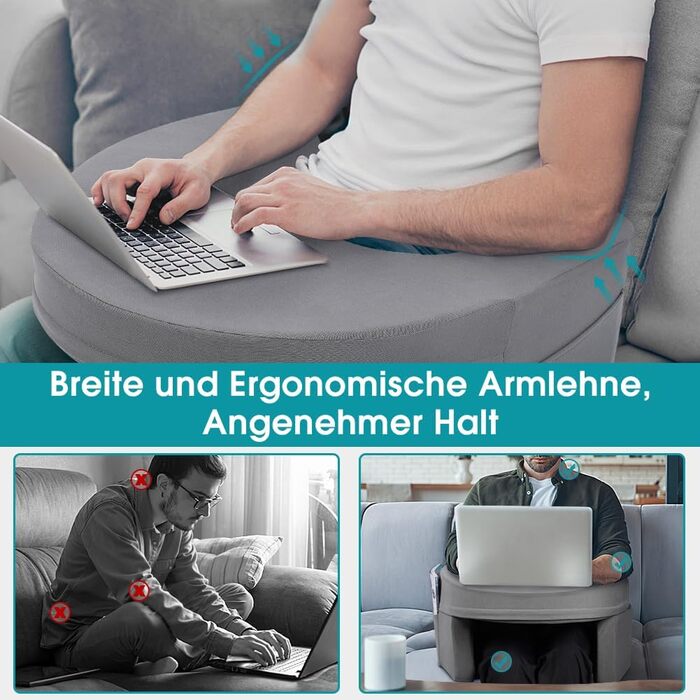 Подушка для читання Ejoyous для ліжка та дивана, подушка для колін для ігор, подушка для ноутбука, геймерська подушка з підлокітниками та бічною кишенею, для дорослих, які грають, читають, дивляться телевізор, грають на дивані