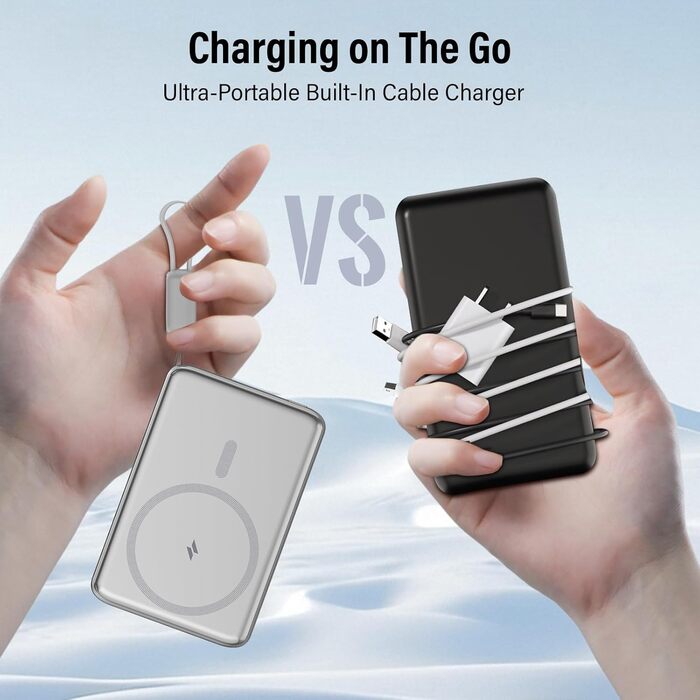 Ультратонкий зовнішній акумулятор для MagSafe, магнітний зовнішній акумулятор, зовнішній акумулятор 5000 мАг, 20 Вт, бездротова швидка зарядка PD, портативний зарядний пристрій із кабелем USB-C, зовнішній акумулятор для iPhone серії 17/16/15/14/13/12, срі