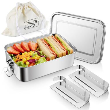 Металева ланч-бокс HaWare з роздільниками, 850 мл. Бенто-бокс з сумкою, для дітей та дорослих, герметичний контейнер для їжі зі знімною перегородкою для офісу/школи/пікніка. Можна мити в посудомийній машині, об'єм 850 мл.