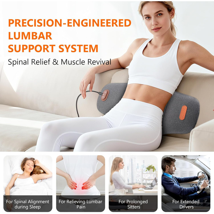 Електрична подушка для поперекової підтримки з підігрівом та вібраційним масажем, ортопедична подушка з піни з ефектом пам&39яті підтримка попереку при болях у спині, для офісного крісла, автомобіля, ліжка та дивана