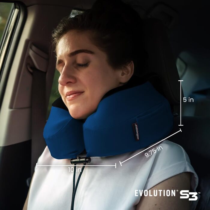 Подушка для подорожей Cabeau Evolution S3 ремені для сидіння літака гарантують, що ваша голова не впаде вперед розслабтеся з плюшевою піною з ефектом памяті швидковисихаюча тканина зберігає прохолоду та сухість (індиго)