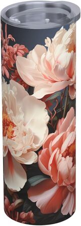 Кухоль з прямою трубочкою, 590 мл, яскраво-білі півонії, принт, дорожній кухоль, підходить для кемпінгу, офісу та дому.