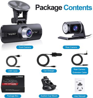 Відеореєстратор автомобільний передній задній, 2.7 екран 1080P FHD автомобільний відеореєстратор відеореєстратор передня камера 17