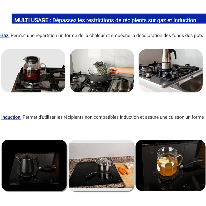 Індукційний адаптер ComwithSafe, 24 см, зі знімною ручкою, ізольований, не змінює колір після використання, нагрівальний колектор з високотемпературним покриттям, чорний - диск індукційного/газового реле