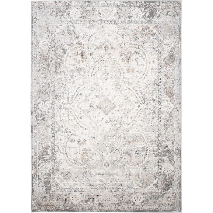 Килим з коротким ворсом Vintage Кремовий Білий Сірий Темно-сірий Дизайн рамки Використано Ефект Розмитий Розмитий Вітальня Спальня