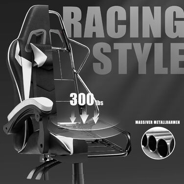 Ергономічне ігрове крісло з підставкою для ніг, підголівником та поперековою опорою. Регульоване по висоті м&39яке ігрове крісло, крісло для ПК, обертове крісло, чорний (чорно-сірий).