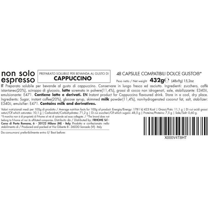Кавові капсули Il Caff Italiano, сумісні з Dolce Gusto Cappuccino, 64 шт. Сумісність з кавовими капсулами Dolce Gusto унікальний вершковий смак Сумісність з капсулами Nescaf Dolce Gusto Frhome