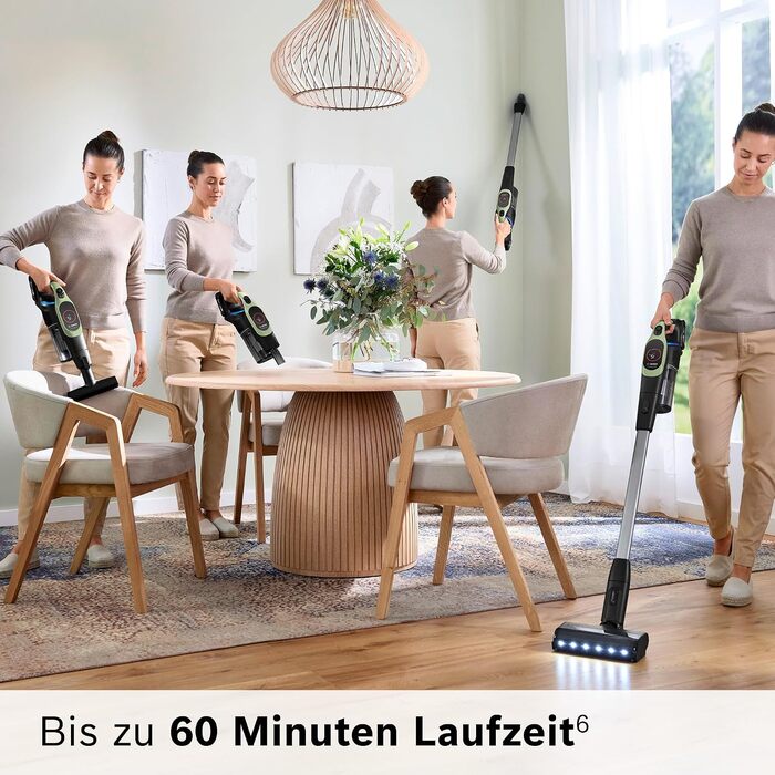 Акумуляторний пилосос Bosch Unlimited 9 BBS921TBA, бездротовий, MicroClean Technology, дисплей, компресія пилу, HEPA-фільтр, 10 років гарантії на двигун, змінний акумулятор, LED-підсвітка, щілина для вузьких місць, зелений