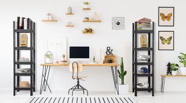 Дизайнерська полиця для зберігання Stagecaptain Heavyrack - Окремостояча полиця для кухні, комор, вітальні та офісу - Полиця для зберігання з 5 полицями зі світлого або темного дерева - Полиця промислового дизайну - Чорна