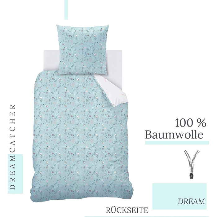 Комплект постільної білизни Matt&Rose TRAUMFNGER 135x200 80x80 - постільна білизна для дівчаток - фланель/бобр - Ловець снів, квіт