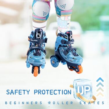 Регульовані роликові ковзани SULIFEEL для дітей, для дівчаток та хлопчиків, веселі світлодіодні колеса, триточкове балансування, підходить для початківців, катання на роликах у приміщенні, сині, розмір S (EU 29-32 / 180-200 мм)