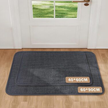 Килимок для внутрішніх дверей 60 x 90 см, килимок, що миється, вбираючий килимок, нековзний килимок, тонкий вхідний килимок для використання всередині приміщень, для вхідних дверей, темно-сірий 60 x 90 см (прямокутний)