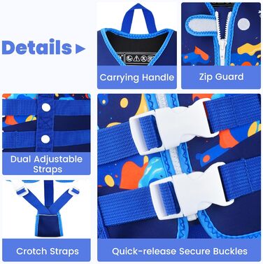 Плавальний жилет Gogokids для малюків 1-5 років 15-30 кг, дитячий плавальний жилет з подвійними регульованими ремінцями, плавальний жилет для немовлят, дівчаток та хлопчиків, регульований для басейну та пляжу, розмір L (4-5 років), темно-синій