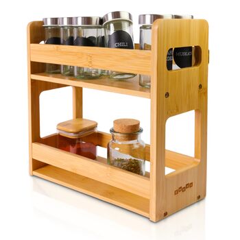 Бамбукова підставка для спецій для настінного або окремого використання, кухонна полиця з 2 місткими полицями, 28 x 28 x 11,5 см, підставка для спецій для зберігання контейнерів для спецій та трав (сучасна велика)