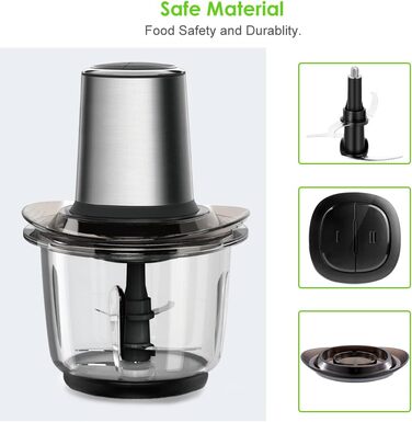 Електричний подрібнювач Multi-Chopper універсальний з чашею з нержавіючої сталі 1,5 л, 2 рівні швидкості Функція гальмування для м'яса, фруктів, овочів та дитячого харчування, срібло