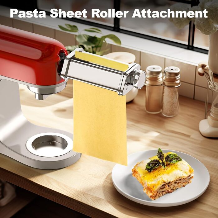 Насадка для локшини TPGSING Насадка для локшини з нержавіючої сталі для кухонного комбайна Kenwood, ролик для листового локшини для аксесуарів Kenwood Kmix, 8 регульованих товщин, срібло