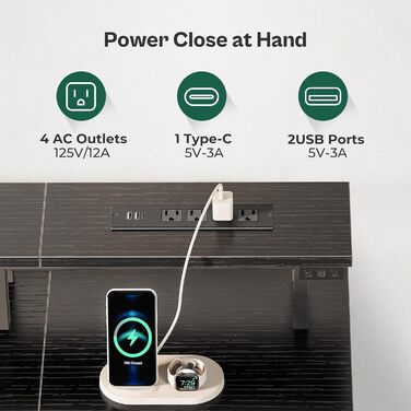 Комп&39ютерний стіл Huuger 119 см з розетками та світлодіодним підсвічуванням, ігровий стіл з 4 шухлядами, офісний стіл з підставкою для монітора, студійний стіл для дому та офісу, 119 см, чорний