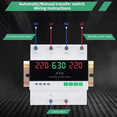 Автоматичний та ручний вимикач живлення 63A 220V з цифровим дисплеєм, регульованим значенням, подвійним вимикачем живлення ATS для аварійних пристроїв, інструкцією з монтажу DIN
